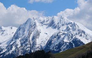 Preview wallpaper mountains, snow, slope, relief, trees, landscape