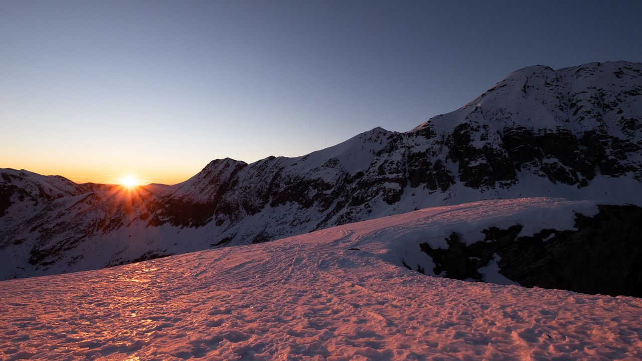 Wallpaper mountains, snow, slope, relief, sunset, nature