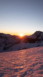 Preview wallpaper mountains, snow, slope, relief, sunset, nature