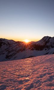 Preview wallpaper mountains, snow, slope, relief, sunset, nature