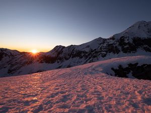 Preview wallpaper mountains, snow, slope, relief, sunset, nature