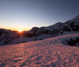 Preview wallpaper mountains, snow, slope, relief, sunset, nature