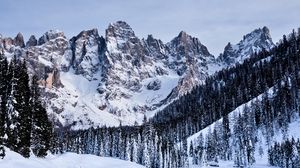 Preview wallpaper mountains, snow, snowy, trees, winter, italy