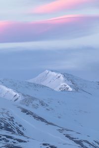 Preview wallpaper mountains, snow, snowy, landscape, dusk