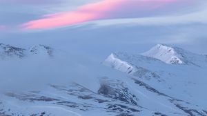 Preview wallpaper mountains, snow, snowy, landscape, dusk