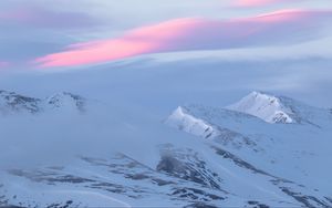 Preview wallpaper mountains, snow, snowy, landscape, dusk