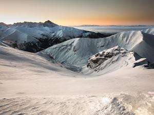 Preview wallpaper mountains, snow, snowy, sun