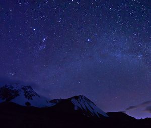 Preview wallpaper mountains, snow, snowy, stars, night