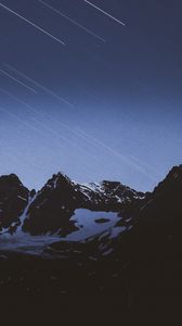 Preview wallpaper mountains, snow, snowy, starfall, stars