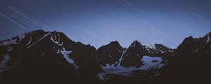 Preview wallpaper mountains, snow, snowy, starfall, stars