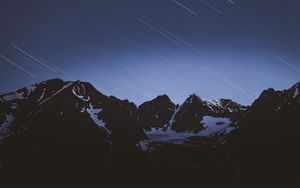 Preview wallpaper mountains, snow, snowy, starfall, stars