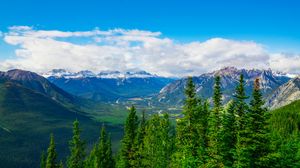 Preview wallpaper mountains, snow, snowy, spruce, trees