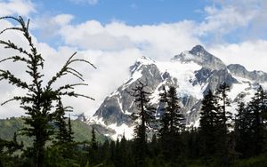 Preview wallpaper mountains, snow, snowy, peaks, lake, sky