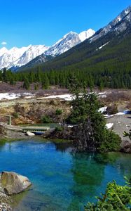 Preview wallpaper mountains, snow, spring, top