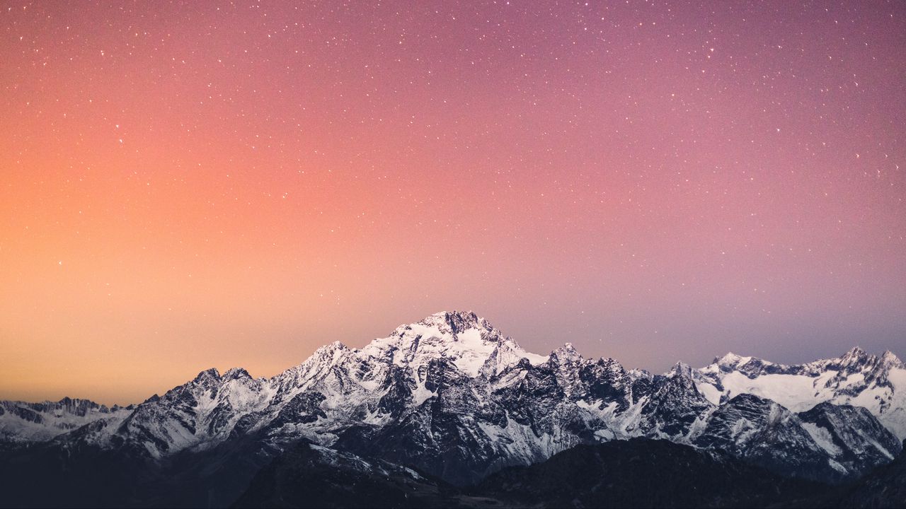 Wallpaper mountains, snow, starry sky, dusk, landscape