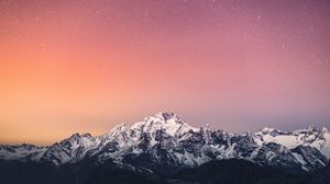 Preview wallpaper mountains, snow, starry sky, dusk, landscape