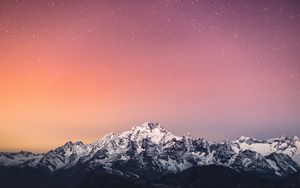 Preview wallpaper mountains, snow, starry sky, dusk, landscape