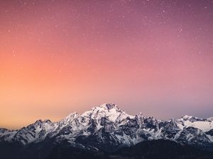 Preview wallpaper mountains, snow, starry sky, dusk, landscape