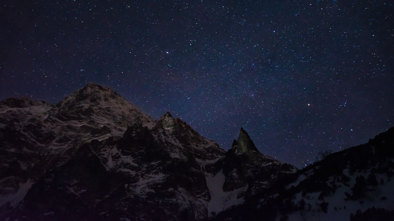 Wallpaper mountains, snow, stars, night, dark