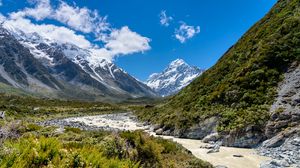 Preview wallpaper mountains, snow, stones, clouds, landscape
