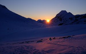 Preview wallpaper mountains, snow, sunrise, dark