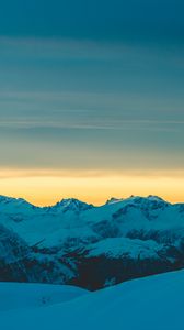 Preview wallpaper mountains, snow, sunset, horizon, sky, snowy