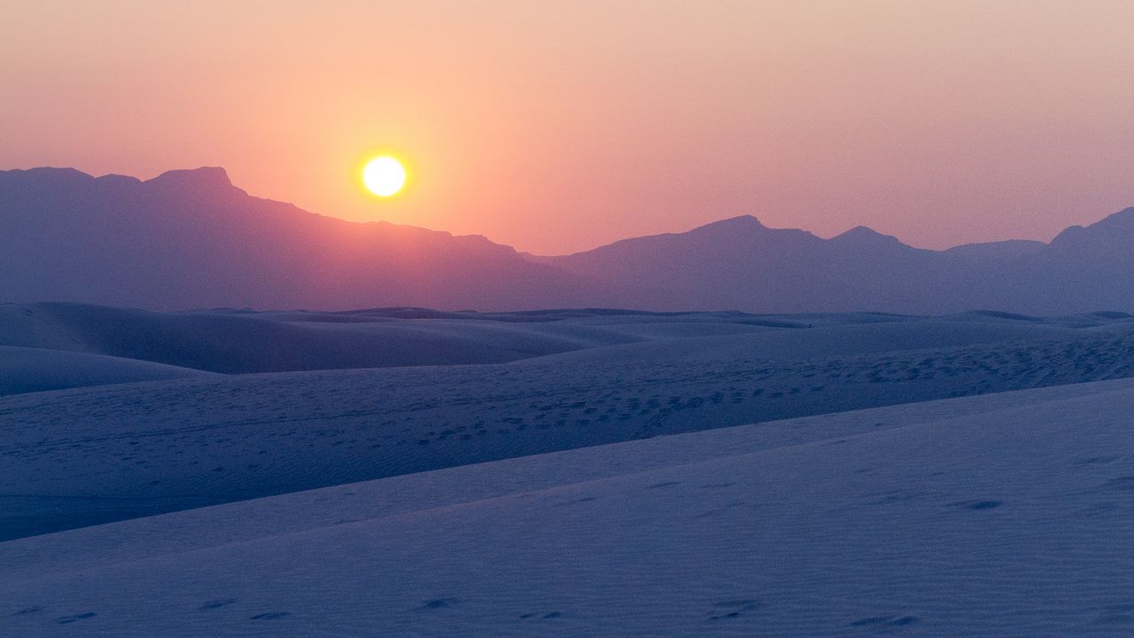 Wallpaper mountains, snow, sunset, dusk, winter