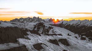 Preview wallpaper mountains, snow, sunset, nature