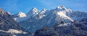 Preview wallpaper mountains, snow, top, sky