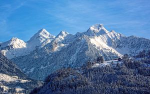 Preview wallpaper mountains, snow, top, sky