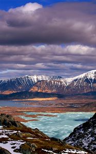 Preview wallpaper mountains, snow, tops, clouds, sky, landscape