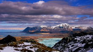 Preview wallpaper mountains, snow, tops, clouds, sky, landscape