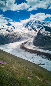 Preview wallpaper mountains, snow, trail, traces, nature