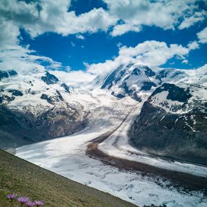 Preview wallpaper mountains, snow, trail, traces, nature