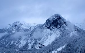 Wallpaper mountains, clouds, trees, snow hd, picture, image
