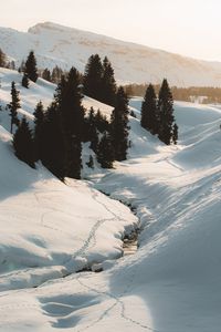 Preview wallpaper mountains, snow, trees, stream, winter