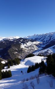 Preview wallpaper mountains, snow, trees, valley, winter, landscape