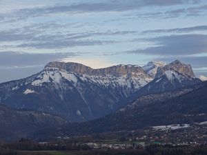 Preview wallpaper mountains, snow, trees, nature, landscape