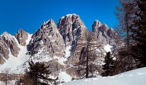 Preview wallpaper mountains, snow, trees, winter, nature, landscape