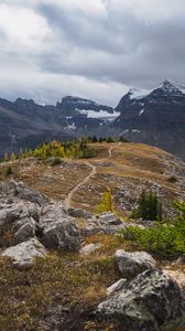 Preview wallpaper mountains, snow, trees, path, nature, landscape