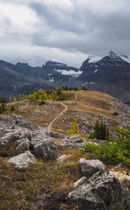 Preview wallpaper mountains, snow, trees, path, nature, landscape