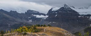 Preview wallpaper mountains, snow, trees, path, nature, landscape