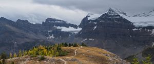 Preview wallpaper mountains, snow, trees, path, nature, landscape