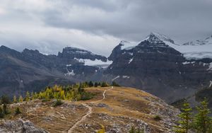 Preview wallpaper mountains, snow, trees, path, nature, landscape