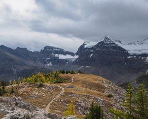 Preview wallpaper mountains, snow, trees, path, nature, landscape