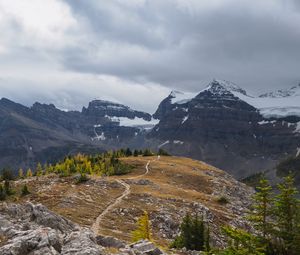 Preview wallpaper mountains, snow, trees, path, nature, landscape