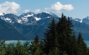 Preview wallpaper mountains, snow, trees, lake, nature