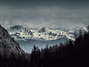 Preview wallpaper mountains, snow, trees, clouds, landscape