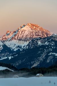 Preview wallpaper mountains, snow, trees, winter, nature, sunset