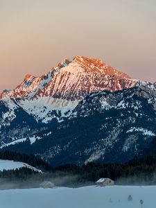 Preview wallpaper mountains, snow, trees, winter, nature, sunset